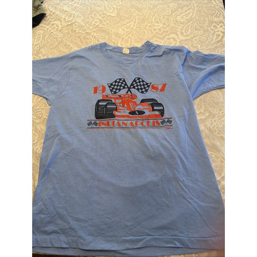 Vintage 1987 Indianapolis Indy Race T-Shirt Single Stitch USA XL Meas. In Pics